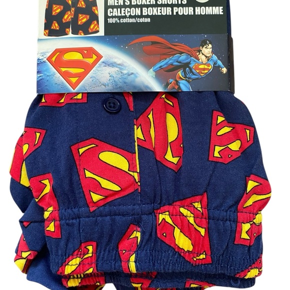 DC Comics Men’s Knit Boxers - Navy with Yellow and Red Superman Logos - Picture 2 of 3